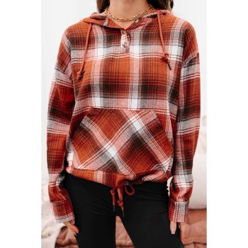 Azura Exchange Plaid Print Pocketed Hoodie - M