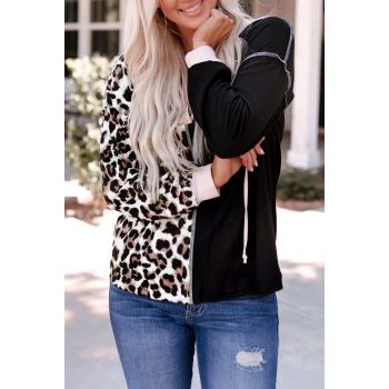 Azura Exchange Leopard Patchwork Hooded Sweatshirt - L