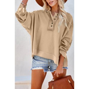 Azura Exchange Casual Khaki Hoodie with Patchwork Trim - L