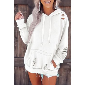 Azura Exchange Ripped Hooded Sweatshirt with Kangaroo Pocket - 2XL