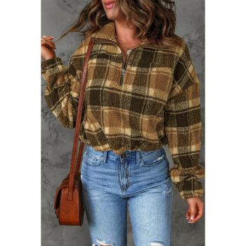 Azura Exchange Plaid Pattern Fleece Sweatshirt with Zip Collar - 2XL