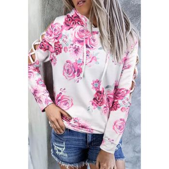 Azura Exchange Floral Print Cold Shoulder Hoodie - L