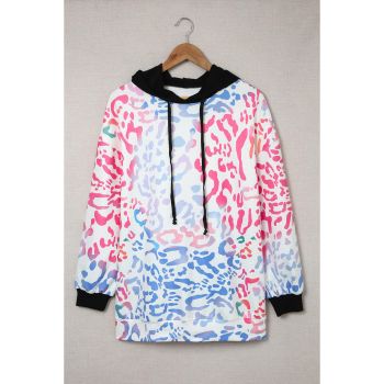 Azura Exchange Leopard Drawstring Hoodie with Colorful Splicing - M