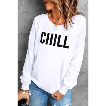 Azura Exchange CHILL Letters Pattern Sweatshirt with Contrast Trim - M