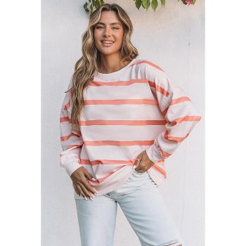 Azura Exchange Drop Shoulder Pullover Sweatshirt with Striped Pattern - L