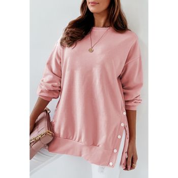 Azura Exchange Slit Buttons Crew Neck Sweatshirt - L