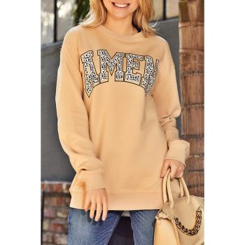 Azura Exchange Leopard Letter Print Oversized Pullover Sweatshirt - S