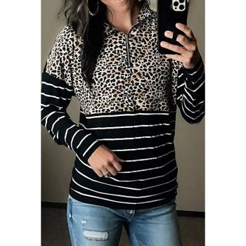 Azura Exchange Striped Zipper Pullover Sweatshirt - M