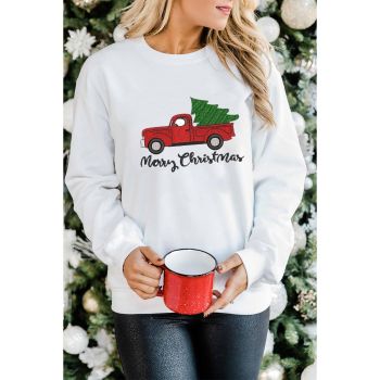 Azura Exchange Embroidered Pullover Sweatshirt with Merry Christmas Truck Pattern - L