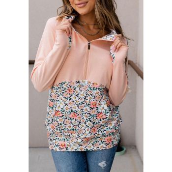 Azura Exchange Floral Patch Half Zip Kangaroo Pocket Hoodie - M