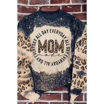 Azura Exchange MOM Letter Graphic Print Leopard Bleached Sweatshirt - 2XL