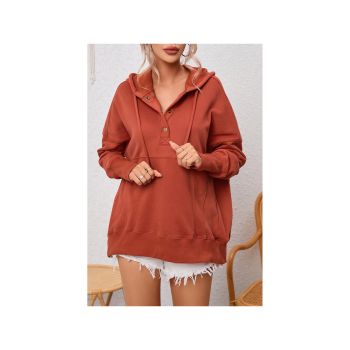 Azura Exchange Oversized Snap Button Hoodie with Thumb Hole in Orange - L