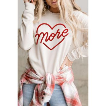 Azura Exchange Embroidered Pullover Sweatshirt with Heart Shaped Details - L