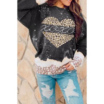 Azura Exchange Heart Leopard Splicing Pullover Sweatshirt - L