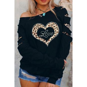 Azura Exchange Leopard Rhinestone Heart Graphic Sweatshirt - 2XL