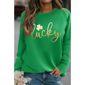 Azura Exchange Lucky Glitter Graphic Raglan Sleeve Sweatshirt - L