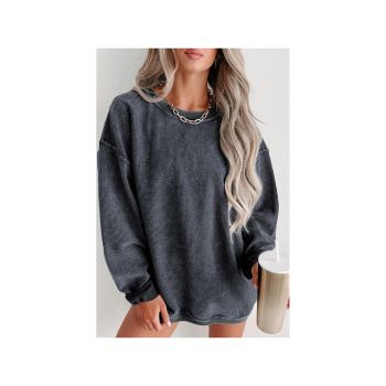 Azura Exchange Gray Ribbed Knit Round Neck Pullover Sweatshirt - 2XL