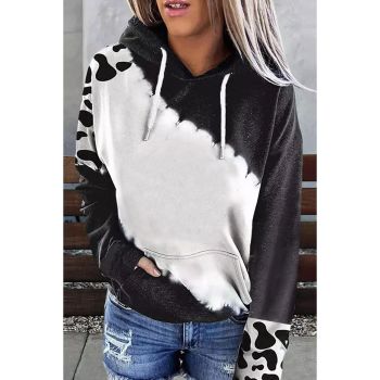 Azura Exchange Cow Tie Dye Print Pullover Hoodie with Pocket - L