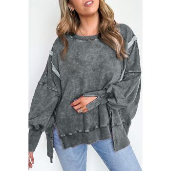 Azura Exchange Relaxed Fit Acid Wash Pullover Sweatshirt with Slit Details - L