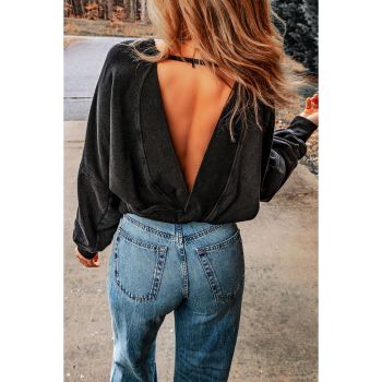 Azura Exchange Acid Wash Open Back Sweatshirt - L