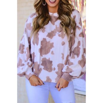 Azura Exchange Cow Spots Print Puff Sleeve Sweatshirt - L