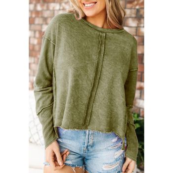 Azura Exchange Green High Low Raw Edge Sweatshirt - 2XL