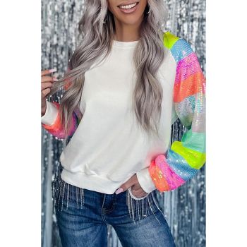 Azura Exchange Color Block Sequin Raglan Sleeve Sweatshirt - L