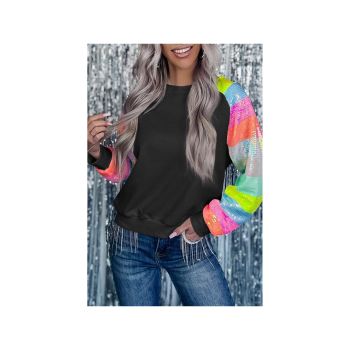 Azura Exchange Sequin Color Block Raglan Sleeve Pullover Sweatshirt - M