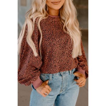 Azura Exchange Leopard Bubble Sleeve Pullover Sweatshirt - L