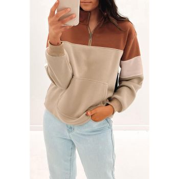 Azura Exchange Color Block Zip Mock Neck Pocketed Sweatshirt - L