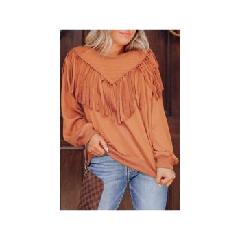 Azura Exchange Brown Chevron Fringe Loose Pullover Sweatshirt - M