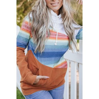 Azura Exchange Striped Colorblock Pocketed Hoodie - L