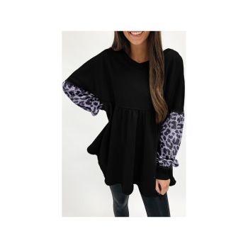 Azura Exchange Leopard Splicing Ruffle Sweatshirt - L