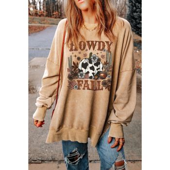 Azura Exchange Howdy Fall Pumpkin Print Split Hem Sweatshirt - 2XL