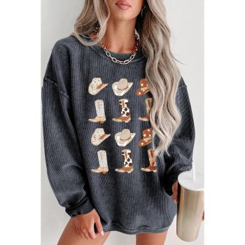 Azura Exchange Graphic Corded Sweatshirt with Gray Boots & Cowboyhat Design - 2XL