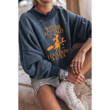 Azura Exchange Halloween Letter Graphic Drop Shoulder Sweatshirt - S