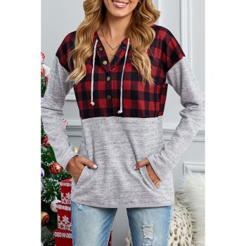 Azura Exchange Plaid Splicing Pocketed Hoodie - L