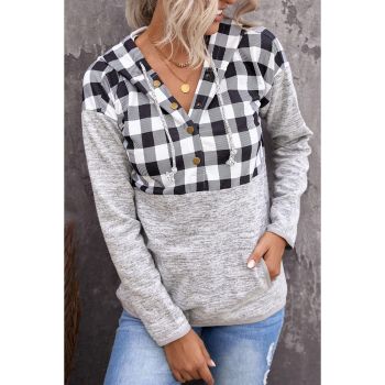 Azura Exchange Plaid Hoodie with Pocket Detailing - M