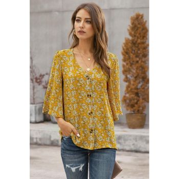 Azura Exchange Sweet Osmanthus Print Button Down Blouse - 2XL