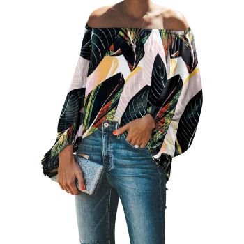 Azura Exchange Leaves Print Off Shoulder Top - 2XL