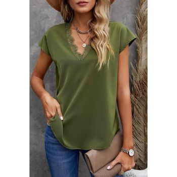 Azura Exchange Lace Trim V Neck T-shirt - M