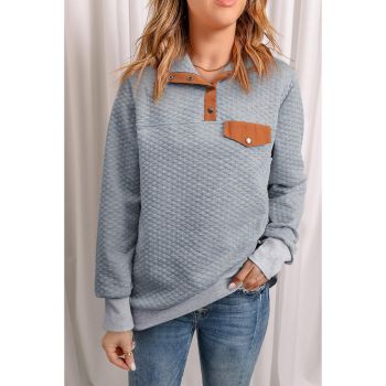 Azura Exchange Quilted Stand Neck Pullover Sweatshirt with Fake Front Pocket - M