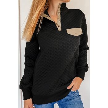 Azura Exchange Quilted Stand Neck Sweatshirt with Fake Front Pocket - 2XL