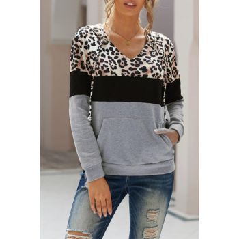 Azura Exchange Leopard Splicing Kangaroo Hoodie - L