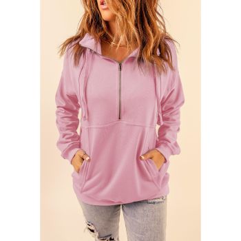 Azura Exchange Cotton Half Zip Pink Sweatshirt with Pocket - 2XL