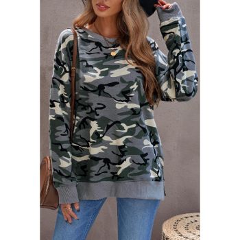 Azura Exchange Camouflage Pullover Sweatshirt with Slits - L