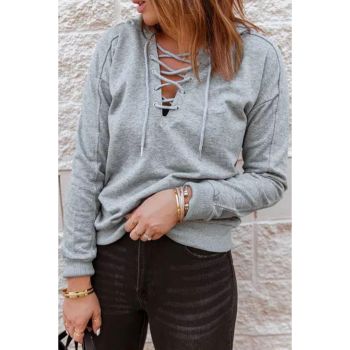 Azura Exchange Lace-up Grey Casual Hoodie - 2XL