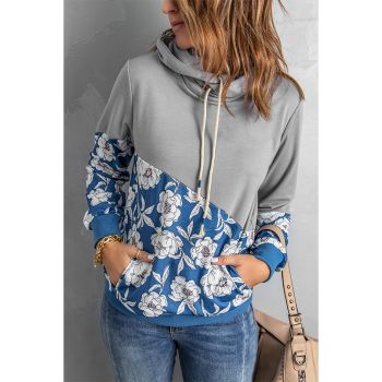 Azura Exchange Floral Splicing Cowl Neck Hoodie - 2XL