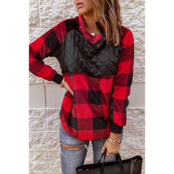 Azura Exchange Plaid Paneled Sweatshirt - L