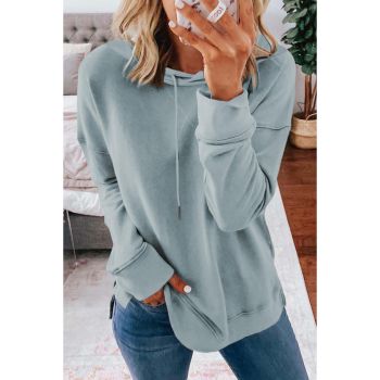 Azura Exchange Casual Drop Shoulder Slit Hem Hoodie - L